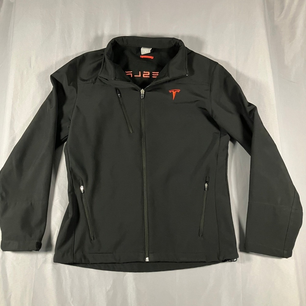 Tesla‎ Mens Size Medium Jacket Softshell Full Zip  Black Red Logo TSL7853BK